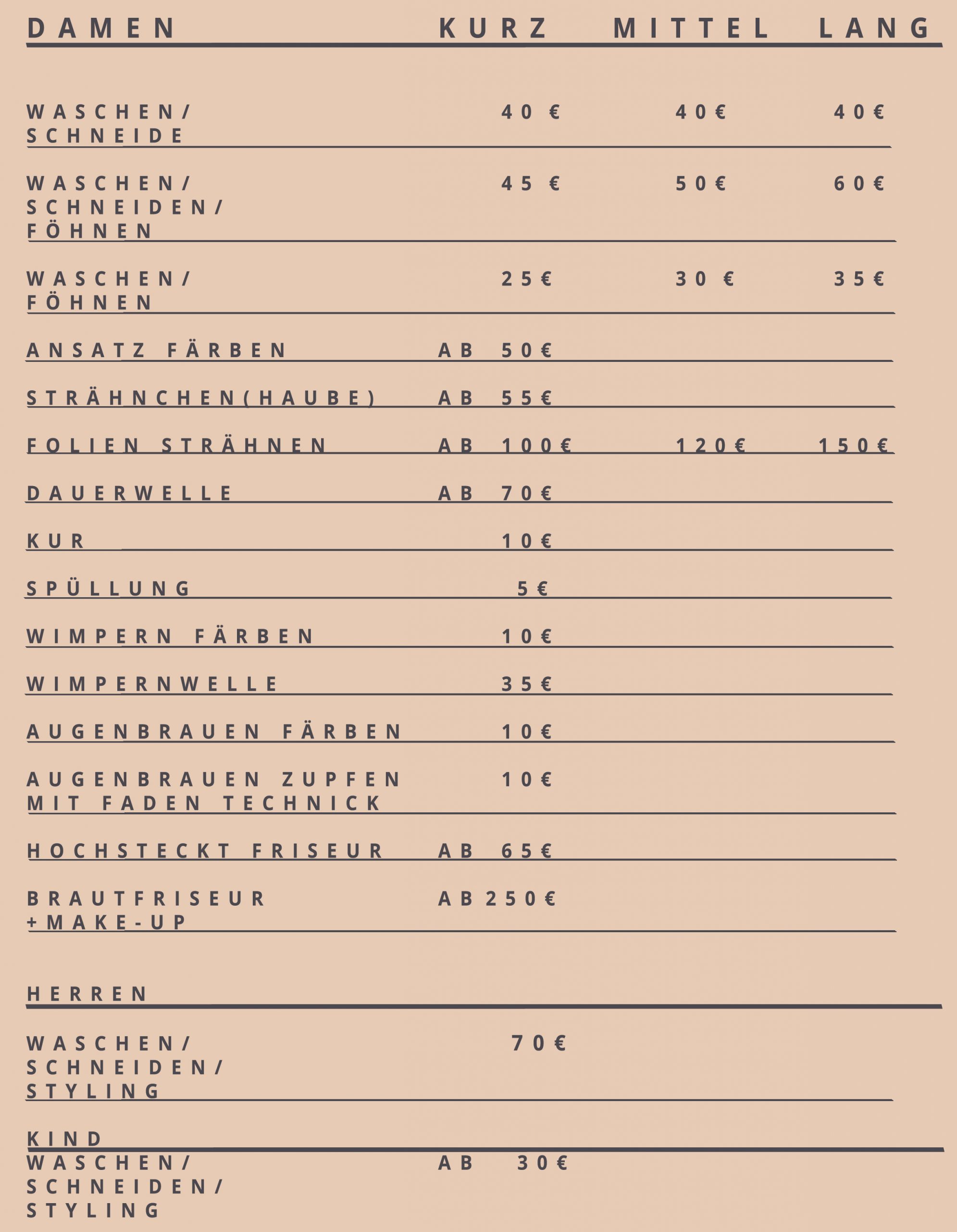 golden cut preisliste JANUAR